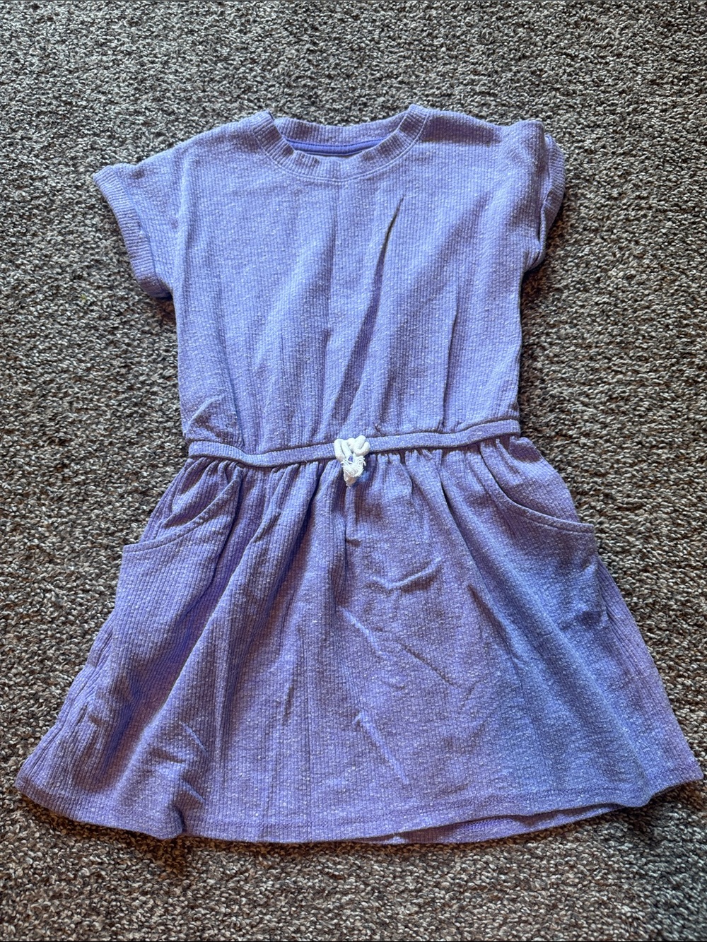 Cat & Jack Lavender Knit Short-Sleeve Dress with Waist Tie